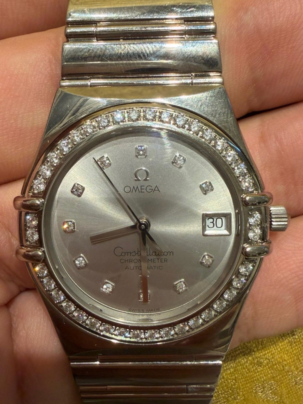 Omega Constellation in 18k Solid White gold Diamond Bezel & Dial very rare Watch